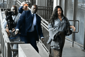 Rihanna at the courthouse on Tuesday. newblizzard.com